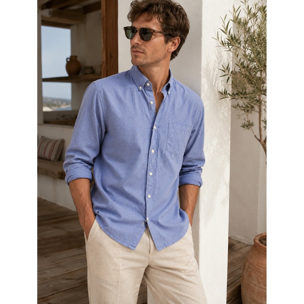J.Crew Shirt Mens Medium Blue Button Down Preppy Coastal Academic A9341